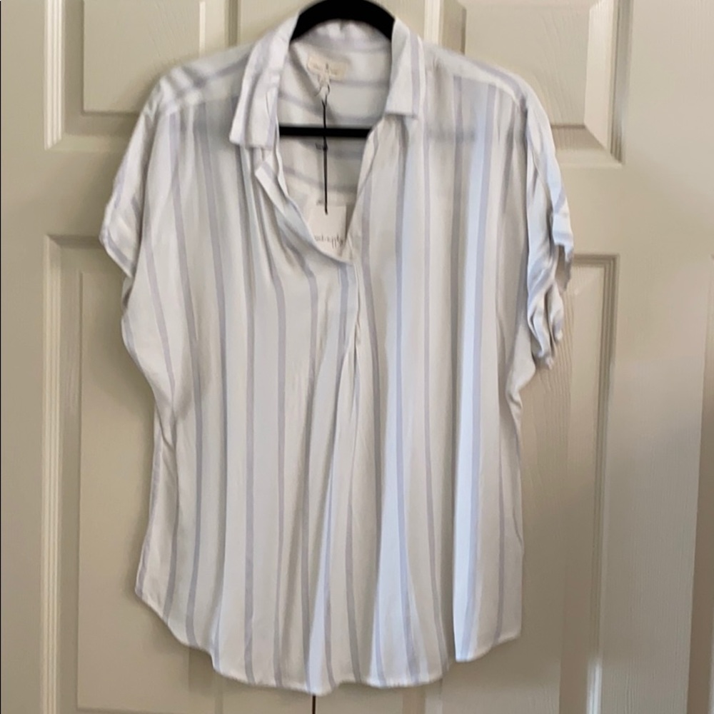 Thread & Supply White and Gray Striped Short Sleeve Top